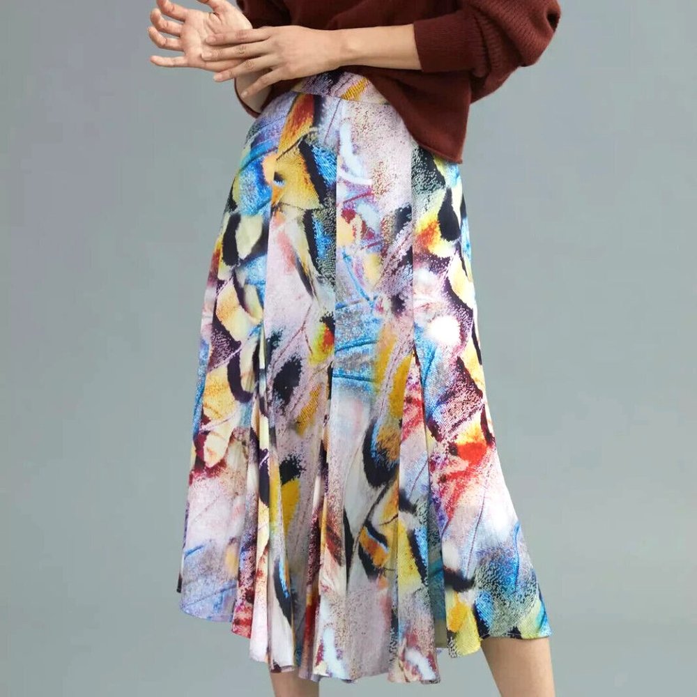 Anthropologie 8 NWT A-Line Midi Skirt Watercolor Art Vibrant Abstract. - Picture 3 of 9